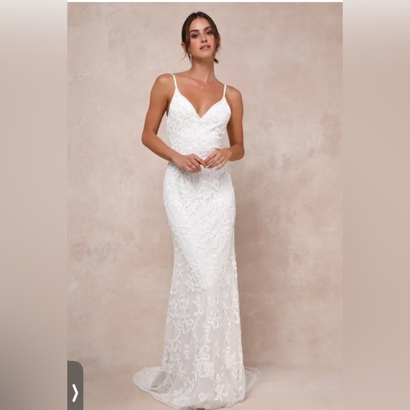 NWOT Lulus Everlasting Passion White SequinBeaded Backless Maxi💍 - Picture 1 of 12